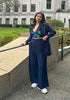 Navy Blue Women's High Waisted Wide Leg Business Work Pants