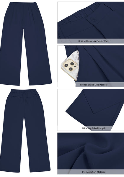 Navy Blue Women's High Waisted Wide Leg Business Work Pants