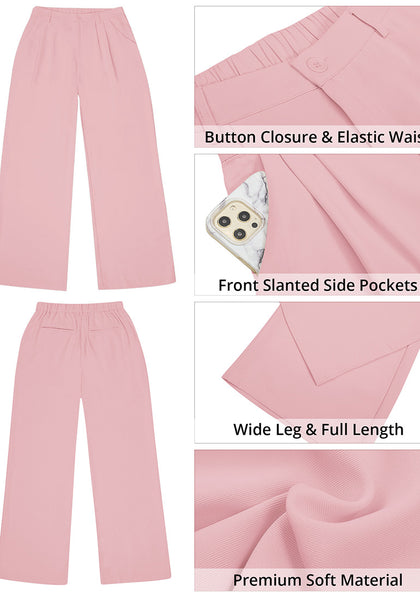 Powder Pink Women's High Waisted Wide Leg Business Work Pants