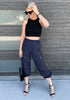 Dark Blue Women's Casual Cargo Pant High Waisted Y2K Nylon Trousers