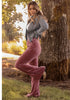 Dusty Rose Women Elastic Waist High Waisted Flare Seam Slack Pant