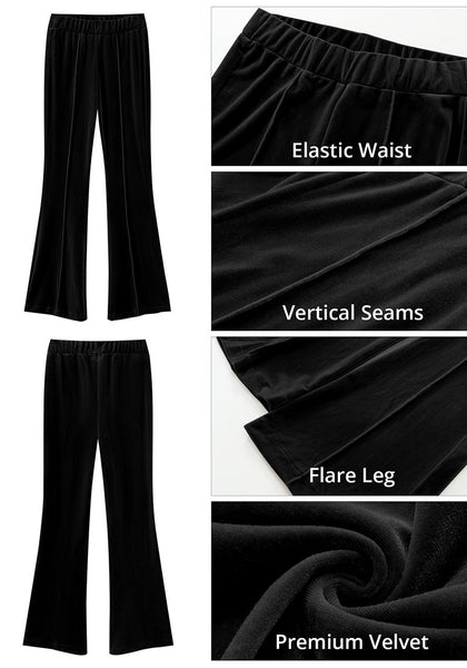 Black Women Elastic Waist High Waisted Flare Seam Slack Pant