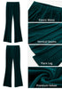 Dark Green Women Elastic Waist High Waisted Flare Seam Slack Pant