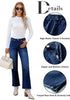 Dark Blue Women's Straight Leg Pull On Denim Pant High Waisted Stretch