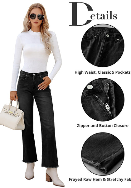 Washed Black Women's Straight Leg Pull On Denim Pant High Waisted Stretch