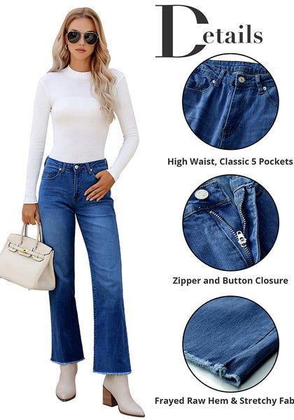 Classic Blue Women's Straight Leg Pull On Denim Pant High Waisted Stretch