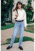 Ice Blue Women's Straight Leg Pull On Denim Pant High Waisted Stretch