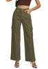 Olive Green Women's Cargo Denim Relaxed Fit Y2K Wide Leg Pants