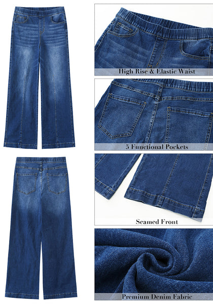 Darkness Blue Women's Stretchy Pull On Jeans High Waisted Denim Pants