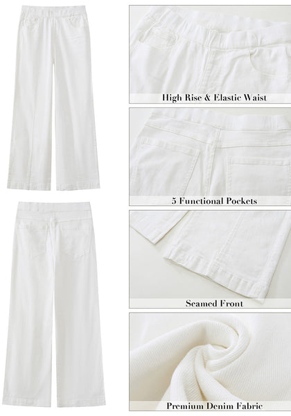 Bright White Women's Stretchy Pull On Jeans High Waisted Denim Pants