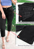 Washed Black Women's High Waisted Straight Leg Denim Jeans Pockets Casual Capri Pants