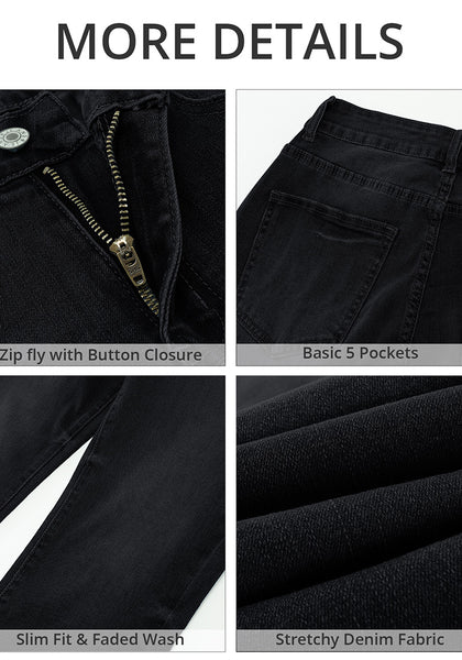 Washed Black Women's High Waisted Straight Leg Denim Jeans Pockets Casual Capri Pants