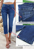Classic Blue Women's High Waisted Straight Leg Denim Jeans Pockets Casual Capri Pants