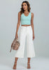 Off White Women's High Waisted Wide Leg Denim Jeans Cuffed Hem Baggy Pockets Capri Pants