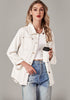 Ivory White Denim Jackets for Women Trendy Long Sleeve Button Down Shirt Jacket  with Pocket