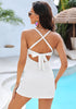 Off White Women's One Piece Swimsuits With Skirts Criss Cross Back Cutout Swimwears
