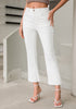 Ivory White Women's High Waisted Stretch Raw Hem Distressed Flare Denim Jeans Pants
