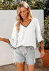 Women's 3/4 Sleeve Bell Blouse Color Block Flowy Business Casual Work Tops