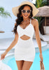 Off White Women's One Piece Swimsuits With Skirts Criss Cross Back Cutout Swimwears