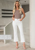 Ivory White Women's High Waisted Stretch Raw Hem Distressed Flare Denim Jeans Pants