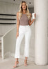 Ivory White Women's High Waisted Stretch Raw Hem Distressed Flare Denim Jeans Pants