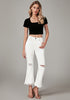 Women's High Waisted Flared Cropped Jeans Raw Hem Distressed Denim Pants