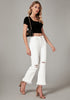 Women's High Waisted Flared Cropped Jeans Raw Hem Distressed Denim Pants