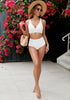 Women's High Waist 2 Piece Bikini Set with Ruched Twist Front and V-Neck Detail