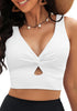 LookbookStore Tankini Tops for Women Cut Out Long Bikini Top Twist Knot Padded Adjustable Swimsuit Tops Only Resort Wear