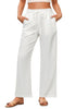 Cream White Women's Comfortable Cool-Touch Drawstring Full-Length Lightweight Wide Leg Trousers