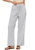 White Black Stripe Women's Drawstring Full Length High Waist Long Pants Wide Leg Striped Trousers