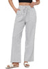 White Black Stripe Women's Drawstring Full Length High Waist Long Pants Wide Leg Striped Trousers