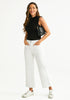 Ivory White Women's High Waisted Denim Wide Leg Jeans Pants Trouser