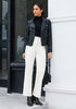 Cream White Trendy Wide Leg Jeans for women Chic High Waisted Stretchy Button Front Denim Pants