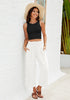 Cream White Women's High Waisted Wide Leg Elastic Waist Linen Palazzo Pants Pull On Smock Waist Baggy Fit Trousers