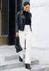 Cream White Trendy Wide Leg Jeans for women Chic High Waisted Stretchy Button Front Denim Pants