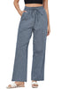 Blue Stripe Women's Drawstring Full Length High Waist Long Pants Wide Leg Striped Trousers
