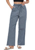 Blue Stripe Women's Drawstring Full Length High Waist Long Pants Wide Leg Striped Trousers