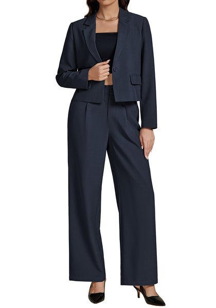 Navy Blue Women Business Casual Outfit Button Front Long Sleeve