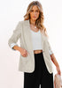 Apricot Women's Business Casual Pocket Notched Lapels Blazer Long Rolled Up Sleeve Blazer