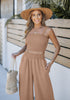 Camel Brown Women's Two Piece Outfits Sleeveless Crop Top Wide Leg Ankle Pants Casual Outfit