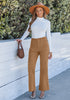 Tan Women's High Quality Corduroy Pants High Waist Winter Flared Pants Carry Pockets
