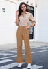 Tan Women's Wide Leg Corduroy Pants Fashion High Waisted Pants with Pockets