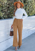 Tan Women's High Quality Corduroy Pants High Waist Winter Flared Pants Carry Pockets