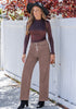 Pecan Brown Trendy Wide Leg Jeans for women Chic High Waisted Stretchy Button Front Denim Pants