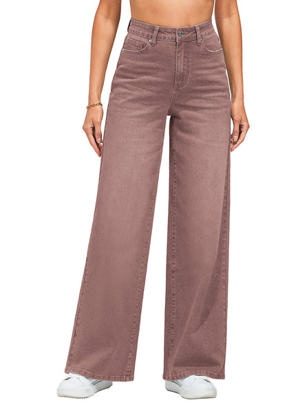 Pecan Brown Women's High Waisted Denim Jeans Wide Leg Baggy Denim Pants