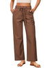 Brown Women's Comfortable Cool-Touch Drawstring Full-Length Lightweight Wide Leg Trousers