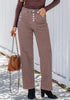 Pecan Brown Trendy Wide Leg Jeans for women Chic High Waisted Stretchy Button Front Denim Pants