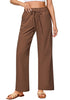Brown Women's Comfortable Cool-Touch Drawstring Full-Length Lightweight Wide Leg Trousers