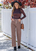 Pecan Brown Trendy Wide Leg Jeans for women Chic High Waisted Stretchy Button Front Denim Pants